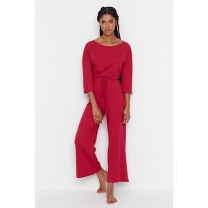 Trendyol Cherry Knit Jumpsuit with Tie Waist and Back Detail
