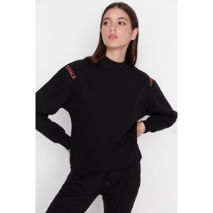 Trendyol Black Stand-Up Collar Loose Thick Knitted Sweatshirt with Fleece Inside
