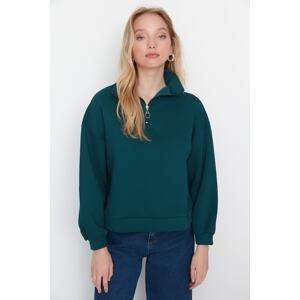 Trendyol Petrol Zipper Detail Fleece Thick Boyfriend Knitted Sweatshirt