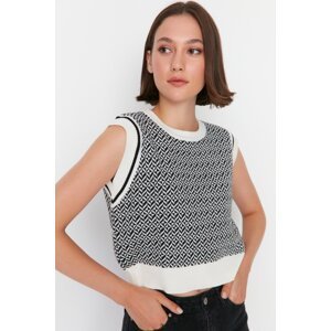 Trendyol Ecru Jacquard Crop Knitwear Sweater
