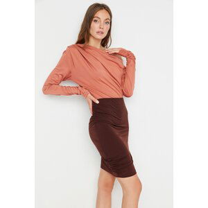 Trendyol Brown Draped Fitted High Waist Elastic Knitted Skirt