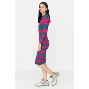 Trendyol Blue Midi Knitwear Crewneck Striped Dress