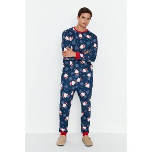 Trendyol Navy Blue Men's Regular Fit Knitted Pajamas Set Family Combine