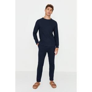 Trendyol Men's Navy Blue Regular Fit Waffles Knitted Pajamas Set