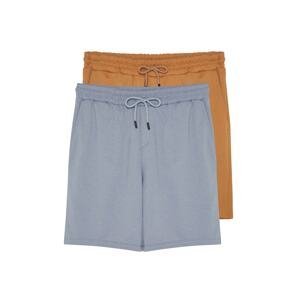 Trendyol Camel-Grey Men's 2-Pack Mid-Length Shorts