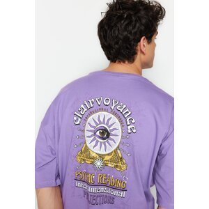 Trendyol Men's Dark Lilac Oversize Back Printed Short Sleeve T-Shirt