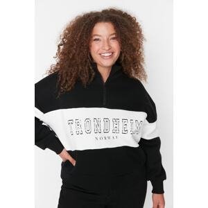 Trendyol Curve Black Color Block Zippered High Neck Thick Raised Knitted Sweatshirt