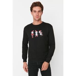 Trendyol Men's Black Regular/Regular Fit Christmas Theme Printed Fleece Sweatshirt