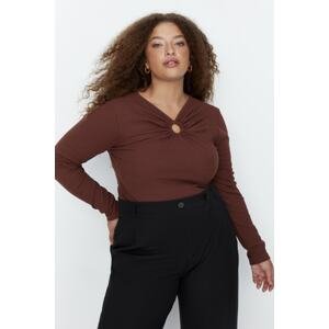 Trendyol Curve Brown Ring Detailed Knitted Blouse