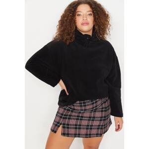 Trendyol Curve Black Stopper High Neck Fleece Knitted Sweatshirt