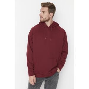 Trendyol Men's Burgundy Basic Oversize/Wide-Fit Hooded Fleece Sweatshirt