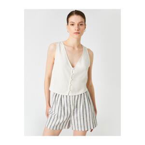 Koton Buttoned Vest V-Neck Linen Blend