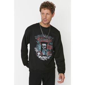 Trendyol Black Men's Oversize/Wide Cut Crew Neck Rock Themed Sweatshirt