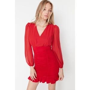 Trendyol Red Wrap-around Gimped V-Neck Mini Woven Dress