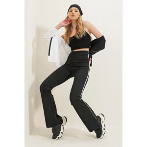 Trend Alaçatı Stili Women's Black High Waist Skuba Fabric Trousers with Piping on the Sides