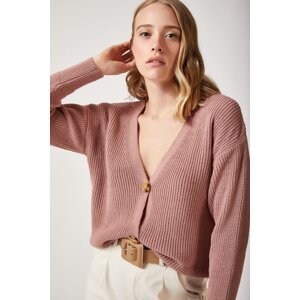 Happiness İstanbul Women's Pale Pink V-Neck Buttoned Knitwear Cardigan
