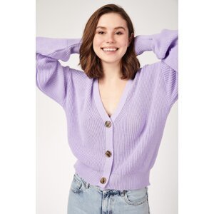 Happiness İstanbul Women's Lilac V-Neck Buttoned Knitwear Cardigan