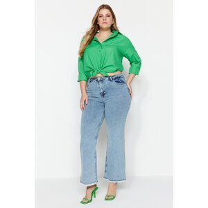 Trendyol Curve Light Blue High Waist Wide Leg Jeans with Dirty Tip Detail