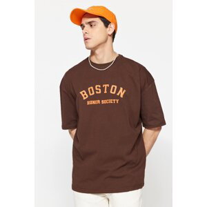 Trendyol Men's Oversize/Wide Cut Crew Neck Short Sleeve City Printed 1 Cotton T-Shirt