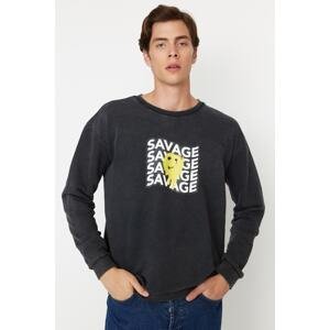 Trendyol Anthracite Men's Relaxed/Comfortable Cut Crew Neck Distressed/Pale Effect Sweatshirt