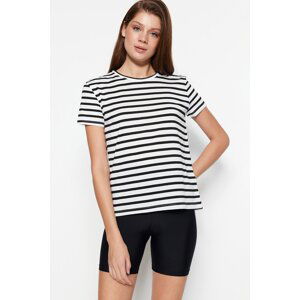 Trendyol White Striped Basic Crew Neck Knitted T-Shirt