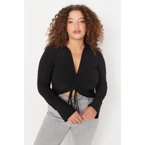 Trendyol Curve Black Gather Detailed Crop Knitted Blouse
