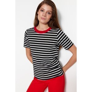 Trendyol Black Striped Basic Colored Crew Neck Knitted T-Shirt