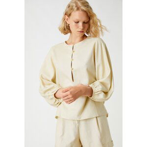 Koton Linen Blouse Button Detailed