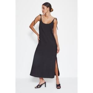 Trendyol Black Straight Cut Slit Maxi Woven Dress