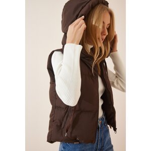 Happiness İstanbul Women's Brown Hooded Puffer Vest
