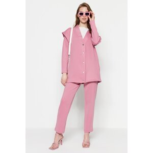 Trendyol Pink Buttoned Shoulders Detailed Scuba Tunic-Pants Knitted Suit