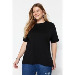 Trendyol Curve Black Knitted Crew Neck Double Sleeve T-Shirt