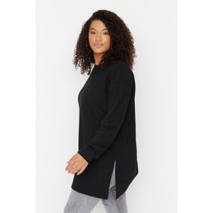 Trendyol Curve Black Thin Knitted Sweatshirt with Slit Detail