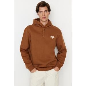 Trendyol Men's Brown Regular/Real Cut Animal Embroidered Fleece Inside Sweatshirt