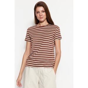 Trendyol Brown Striped Basic Crew Neck Knitted T-Shirt