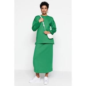 Trendyol Green Front Tie Detailed Scuba Tunic-Skirt Knitted Suit