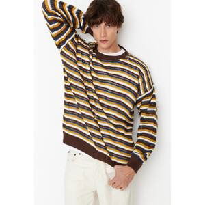 Trendyol Multi-colored Men's Oversize Fit Wide Fit Crew Neck Crochet Detailed Knitwear Sweater