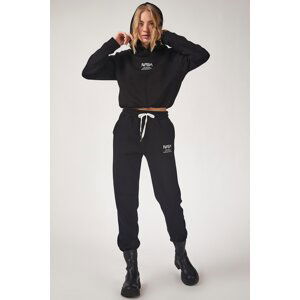 Happiness İstanbul Women's Black Nasa Printed Fleece Tracksuit