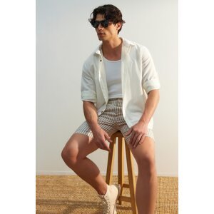 Trendyol Men's White Regular Fit Epaulette Crumpled Effect Linen Look Shirt