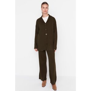 Trendyol Khaki Collar Detailed Cardigan-Pants Knitwear Set