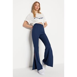Trendyol Navy Blue High Waist Flare Up Woven Trousers