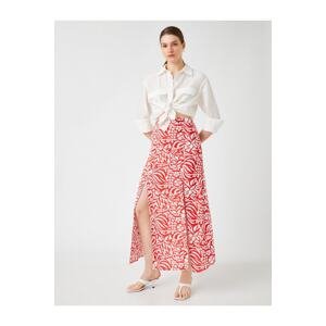 Koton Floral Long Skirt with a Slit in the Front