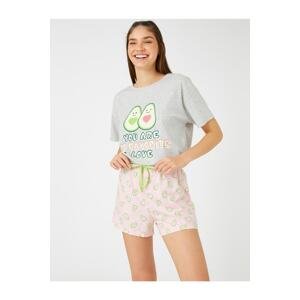 Koton Avocado Printed Pajamas Set Short Sleeve