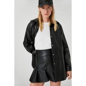 Koton Faux Leather Shirt Jacket with Snaps and Slit Detail