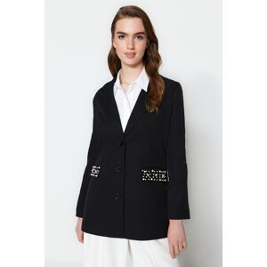 Trendyol Black Woven Lined Pocket Pearl Detailed Jacket