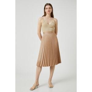 Koton Satin Midi Length Skirt with Pleat A-Line