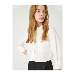 Koton Crop Poplin Shirt Cotton Long Sleeve Cuff Collar Pocket Detailed