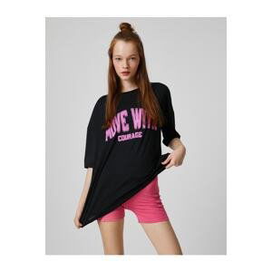 Koton Oversized Sports T-Shirt with Slogan Print Crew Neck.