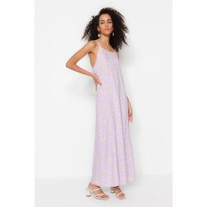 Trendyol Lilac Straight Cut Maxi Woven Viscose Strap Patterned Dress