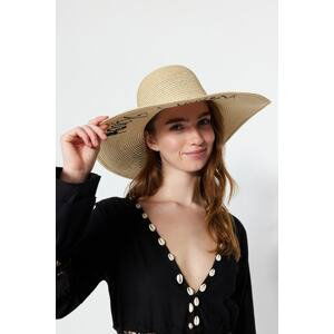 Trendyol Beige Women's Slogan Detailed Straw Flare Hat